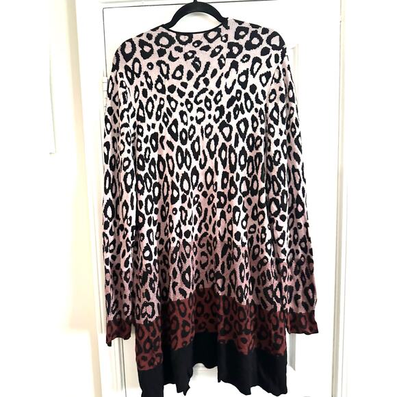 JOSEPH A Lightweight Animal Leopard Print Long Cardigan Ombre Artsy Soft - Sz 2X - Picture 3 of 5